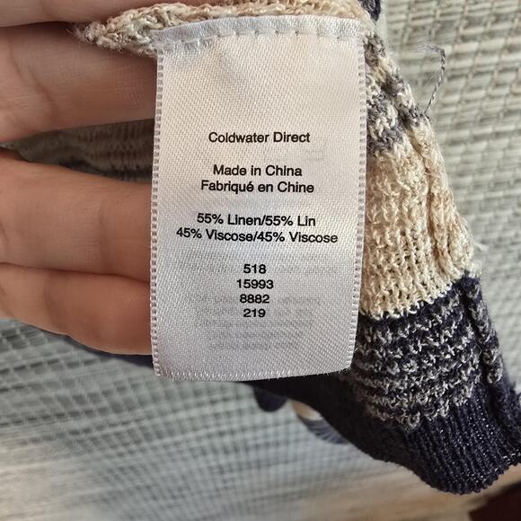 Coldwater Creek Linen Knit Cardigan Womens Small Striped Open Sweater Coastal - Picture 4 of 9
